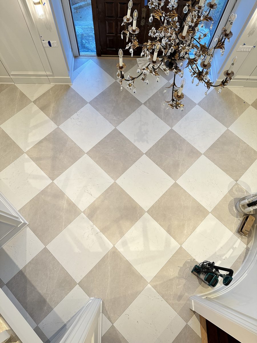 Checkerboard marble foyer floor