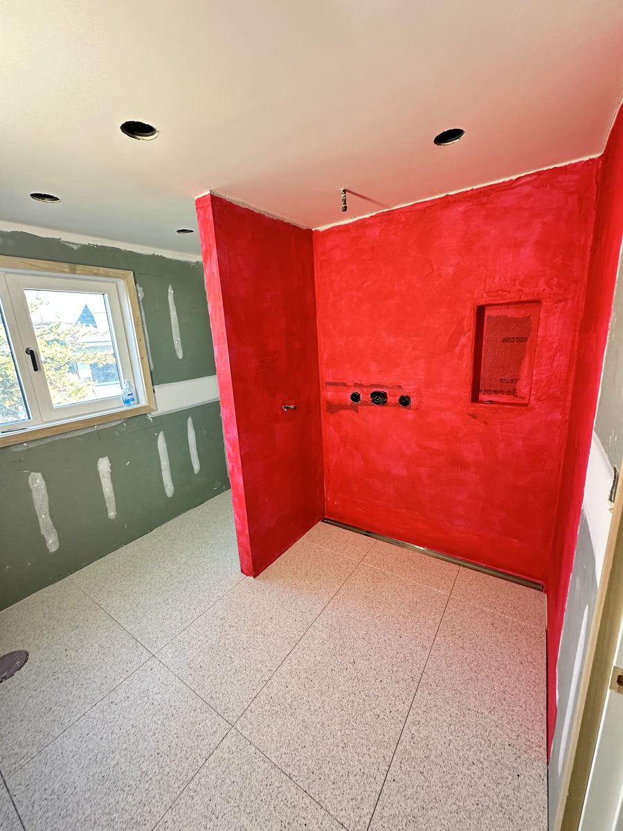 Shower waterproofing membrane applied before tile